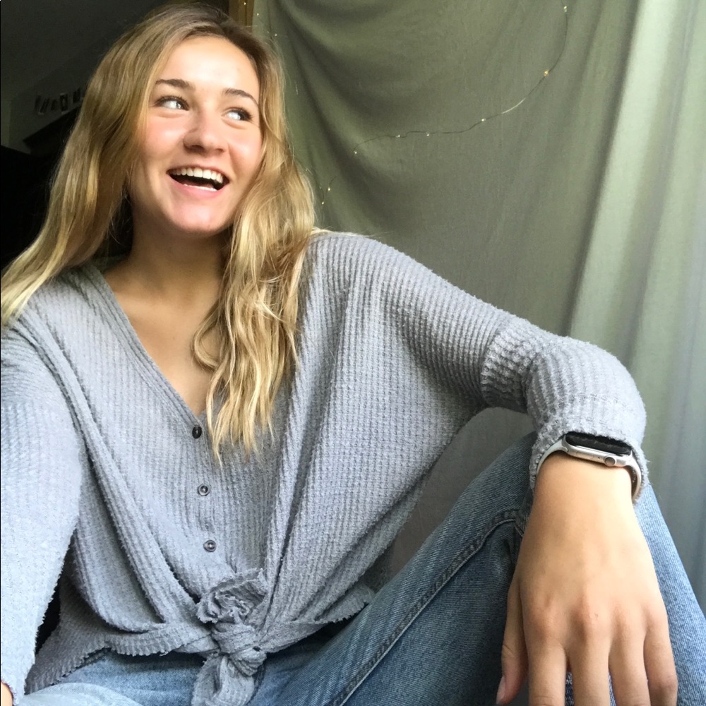Urban Outfitters Grey Tie Long Sleeve Top